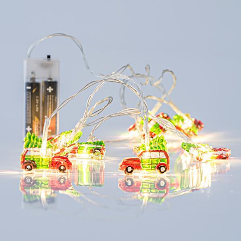 ΣΕΙΡΑ, 10 LED 5mm, ΑΚΡΥΛΙΚΑ ΑΥΤΟΚΙΝΗΤΑ 3.7cm, ΜΠΑΤΑΡΙΑΣ 2xAA, ΔΙΑΦΑΝΟ PVC ΚΑΛΩΔΙΟ, ΘΕΡΜΟ ΛΕΥΚΟ LED ANA 10cm, ΠΡΟΕΚΤΑΣΗ ΠΑΡΟΧΗΣ 50cm, IP20