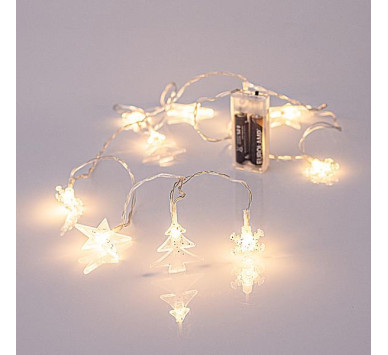 ΣΕΙΡΑ, 10 LED 5mm, ΑΚΡΥΛΙΚΕΣ ΧΙΟΝΟΝΙΦΑΔΕΣ, ΑΣΤΕΡΙΑ & ΔΕΝΤΡΑ, ΜΠΑΤΑΡΙΑΣ 2xAA, ΔΙΑΦΑΝΟ PVC ΚΑΛΩΔΙΟ, ΘΕΡΜΟ ΛΕΥΚΟ LED ANA 15cm, ΠΡΟΕΚΤΑΣΗ ΠΑΡΟΧΗΣ 50cm, IP20
