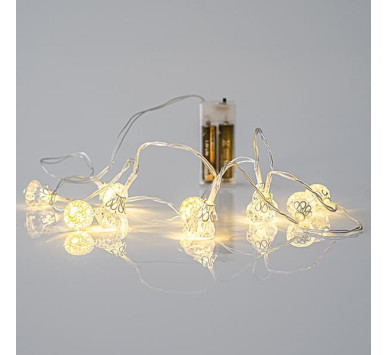 ΣΕΙΡΑ, 10 LED 5mm, ΑΚΡΥΛΙΚΑ ΔΙΑΜΑΝΤΑΚΙΑ, ΜΠΑΤΑΡΙΑΣ 2xAA, ΔΙΑΦΑΝΟ PVC ΚΑΛΩΔΙΟ, ΘΕΡΜΟ ΛΕΥΚΟ LED ANA 10cm, ΠΡΟΕΚΤΑΣΗ ΠΑΡΟΧΗΣ 50cm, IP20