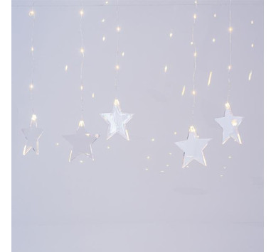 ΚΟΥΡΤΙΝΑ, 47 MINI LED, 4.5V ΜΕΤΑΣΧΗΜΑΤΙΣΤΗ, 7 ΑΚΡΥΛΙΚΑ ΑΣΤΕΡΙΑ, ΑΣΗΜΙ ΧΑΛΚΙΝΟ ΚΑΛΩΔΙΟ, ΘΕΡΜΟ ΛΕΥΚΟ LED (H80 x W120cm), ΠΡΟΕΚΤΑΣΗ ΠΑΡΟΧΗΣ 3m, IP44