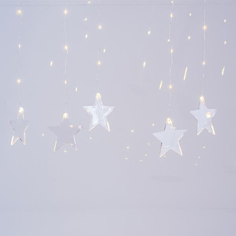 ΚΟΥΡΤΙΝΑ, 47 MINI LED, 4.5V ΜΕΤΑΣΧΗΜΑΤΙΣΤΗ, 7 ΑΚΡΥΛΙΚΑ ΑΣΤΕΡΙΑ, ΑΣΗΜΙ ΧΑΛΚΙΝΟ ΚΑΛΩΔΙΟ, ΘΕΡΜΟ ΛΕΥΚΟ LED (H80 x W120cm), ΠΡΟΕΚΤΑΣΗ ΠΑΡΟΧΗΣ 3m, IP44