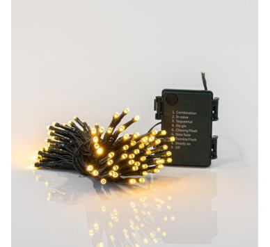 ΣΕΙΡΑ, 96 LED 3mm, ΜΠΑΤΑΡΙΑΣ 3xAA, ΜΕ ΠΡΟΓΡΑΜΜΑ & ΜΝΗΜΗ, TIMER, ΠΡΑΣΙΝΟ PVC ΚΑΛΩΔΙΟ, ΘΕΡΜΟ ΛΕΥΚΟ LED ΑΝΑ 7.5cm, ΠΡΟΕΚΤΑΣΗ ΠΑΡΟΧΗΣ 50cm, IP44