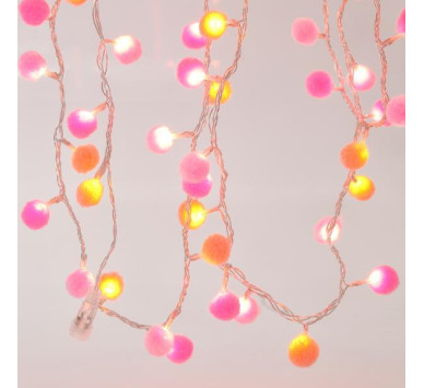 ΣΕΙΡΑ, 100 LED 3mm, ΛΕΥΚΕΣ & ΡΟΖ ΥΦΑΣΜΑΤΙΝΕΣ ΜΠΑΛΕΣ Φ2cm, 4.5V ΜΕΤΑΣΧΗΜΑΤΙΣΤΗ, 4 ΕΠΕΚΤΑΣΕΙΣ ΕΩΣ 3 ΣΕΤ, ΔΙΑΦΑΝΟ PVC ΚΑΛΩΔΙΟ, ΘΕΡΜΟ ΛΕΥΚΟ LED ΑΝΑ 5cm, ΠΡΟΕΚΤΑΣΗ ΠΑΡΟΧΗΣ 3m, IP44