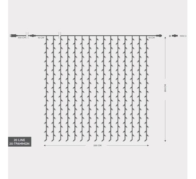 ΚΟΥΡΤΙΝΑ, 360 LED 3mm, 36V ΜΕΤΑΣΧΗΜΑΤΙΣΤΗ, 4 ΕΠΕΚΤΑΣΕΙΣ ΕΩΣ 3 ΣΕΤ, ΔΙΑΦΑΝΟ PVC ΚΑΛΩΔΙΟ, ΛΕΥΚΟ LED (H200 x W200cm, 20 ΣΕΙΡΕΣ x 18 LED), ΠΡΟΕΚΤΑΣΗ ΠΑΡΟΧΗΣ 3m, ΙΡ44