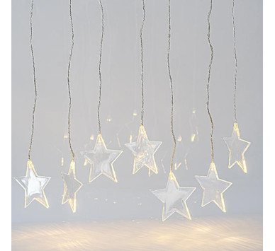 ΚΟΥΡΤΙΝΑ, 8 LED 5mm, ΑΣΤΕΡΙΑ 11cm, 4.5V ΜΕΤΑΣΧΗΜΑΤΙΣΤΗ, 4 ΕΠΕΚΤΑΣΕΙΣ ΕΩΣ 3 ΣΕΤ, ΔΙΑΦΑΝΟ PVC ΚΑΛΩΔΙΟ, ΘΕΡΜΟ ΛΕΥΚΟ LED (H60 x W100cm, 20 ΣΕΙΡΕΣ x 12 LED), ΠΡΟΕΚΤΑΣΗ ΠΑΡΟΧΗΣ 3m, IP44