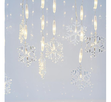 ΒΡΟΧΗ, 56 LED 5mm, 14 ΧΙΟΝΟΝΙΦΑΔΕΣ 11cm, 3.4V ΜΕΤΑΣΧΗΜΑΤΙΣΤΗ, ΔΙΑΦΑΝΟ PVC ΚΑΛΩΔΙΟ, ΘΕΡΜΟ ΛΕΥΚΟ LED (H80 x W300cm, 6/7/5), ΠΡΟΕΚΤΑΣΗ ΠΑΡΟΧΗΣ 3m, IP44