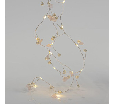 ΣΕΙΡΑ, 20 MINI LED, ΑΚΡΥΛΙΚΑ ΛΟΥΛΟΥΔΙΑ & ΠΕΡΛΕΣ, ΜΠΑΤΑΡΙΑΣ 2xAA, ΧΡΟΝΟΔΙΑΚΟΠΤΗ, ΑΣΗΜΙ ΧΑΛΚΙΝΟ ΚΑΛΩΔΙΟ, ΘΕΡΜΟ ΛΕΥΚΟ LED ΑΝΑ 7.5cm, ΠΡΟΕΚΤΑΣΗ ΠΑΡΟΧΗΣ 50cm, IP20