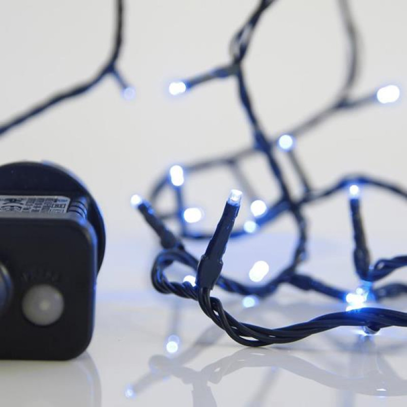 ΣΕΙΡΑ, 100 LED 3mm, 31V ΜΕΤΑΣΧΗΜΑΤΙΣΤΗ, 8 ΠΡΟΓΡΑΜΜΑΤΑ & ΜΝΗΜΗ, ΠΡΑΣΙΝΟ PVC ΚΑΛΩΔΙΟ, ΜΠΛΕ LED ΑΝΑ 5cm, ΠΡΟΕΚΤΑΣΗ ΠΑΡΟΧΗΣ 3m, ΙΡ44