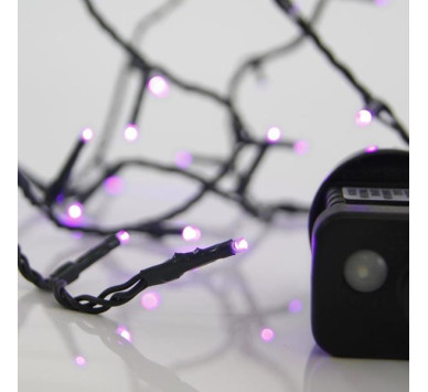 ΣΕΙΡΑ, 100 LED 3mm, 31V ΜΕΤΑΣΧΗΜΑΤΙΣΤΗ, 8 ΠΡΟΓΡΑΜΜΑΤΑ & ΜΝΗΜΗ, ΠΡΑΣΙΝΟ PVC ΚΑΛΩΔΙΟ, ΜΩΒ LED ΑΝΑ 5cm, ΠΡΟΕΚΤΑΣΗ ΠΑΡΟΧΗΣ 3m, ΙΡ44