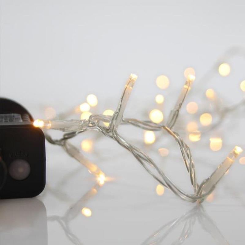 ΣΕΙΡΑ, 100 LED 3mm, 31V ΜΕΤΑΣΧΗΜΑΤΙΣΤΗ, 8 ΠΡΟΓΡΑΜΜΑΤΑ & ΜΝΗΜΗ, ΔΙΑΦΑΝΟ PVC ΚΑΛΩΔΙΟ, ΘΕΡΜΟ ΛΕΥΚΟ LED ΑΝΑ 5cm, ΠΡΟΕΚΤΑΣΗ ΠΑΡΟΧΗΣ 3m, ΙΡ44