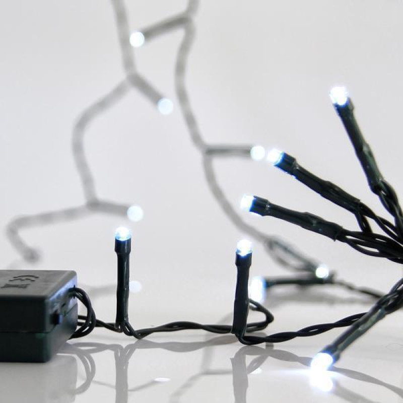 ΣΕΙΡΑ, 50 LED 5mm, ΜΠΑΤΑΡΙΑΣ 3xAA, ΧΡΟΝΟΔΙΑΚΟΠΤΗΣ, ΠΡΑΣΙΝΟ PVC ΚΑΛΩΔΙΟ, ΛΕΥΚΟ LED ΑΝΑ 10cm, ΠΡΟΕΚΤΑΣΗ ΠΑΡΟΧΗΣ 50cm, IP20