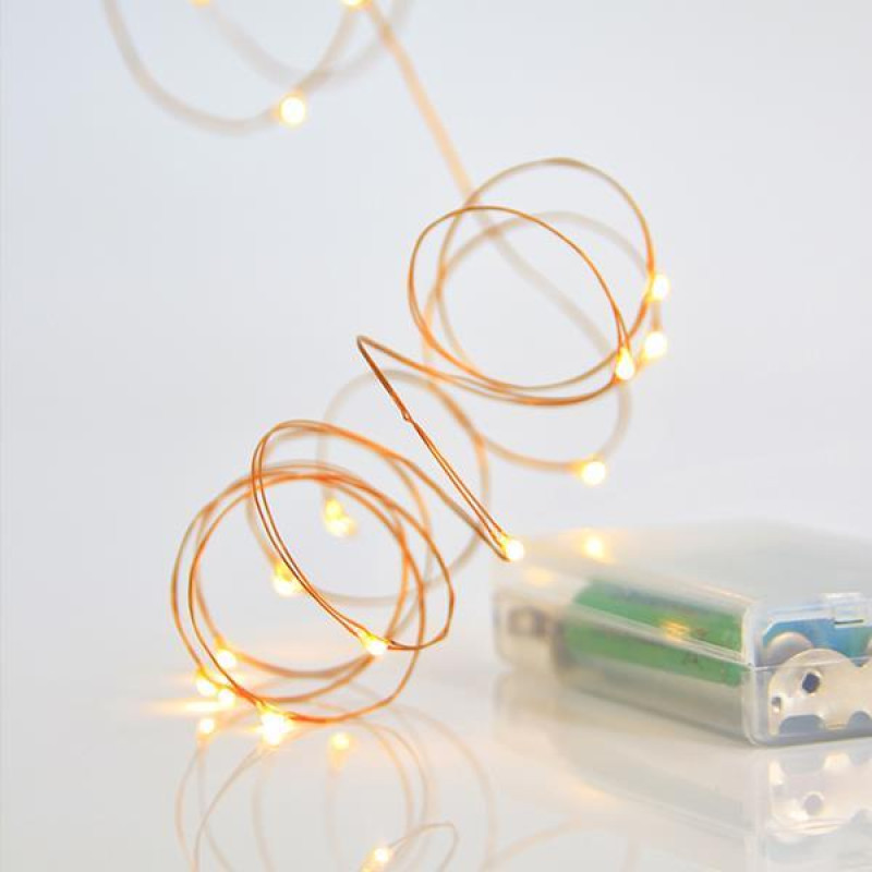 ΣΕΙΡΑ, 20 MINI LED, ΜΠΑΤΑΡΙΑΣ 3xAA, ΜΠΡΟΝΖΕ ΧΑΛΚΙΝΟ ΚΑΛΩΔΙΟ, ΘΕΡΜΟ ΛΕΥΚΟ LED ΑΝΑ 10cm, ΠΡΟΕΚΤΑΣΗ ΠΑΡΟΧΗΣ 10cm, IP20