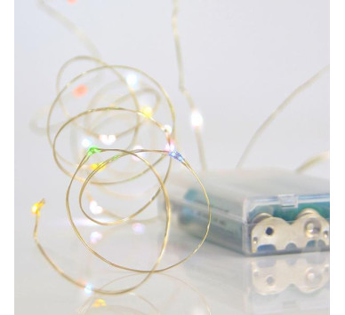 ΣΕΙΡΑ, 20 MINI LED, ΜΠΑΤΑΡΙΑΣ 3xAA, ΑΣΗΜΙ ΧΑΛΚΙΝΟ ΚΑΛΩΔΙΟ, ΧΡΩΜΑΤΙΣΤΟ LED ΑΝΑ 10cm, ΠΡΟΕΚΤΑΣΗ ΠΑΡΟΧΗΣ 10cm, IP20