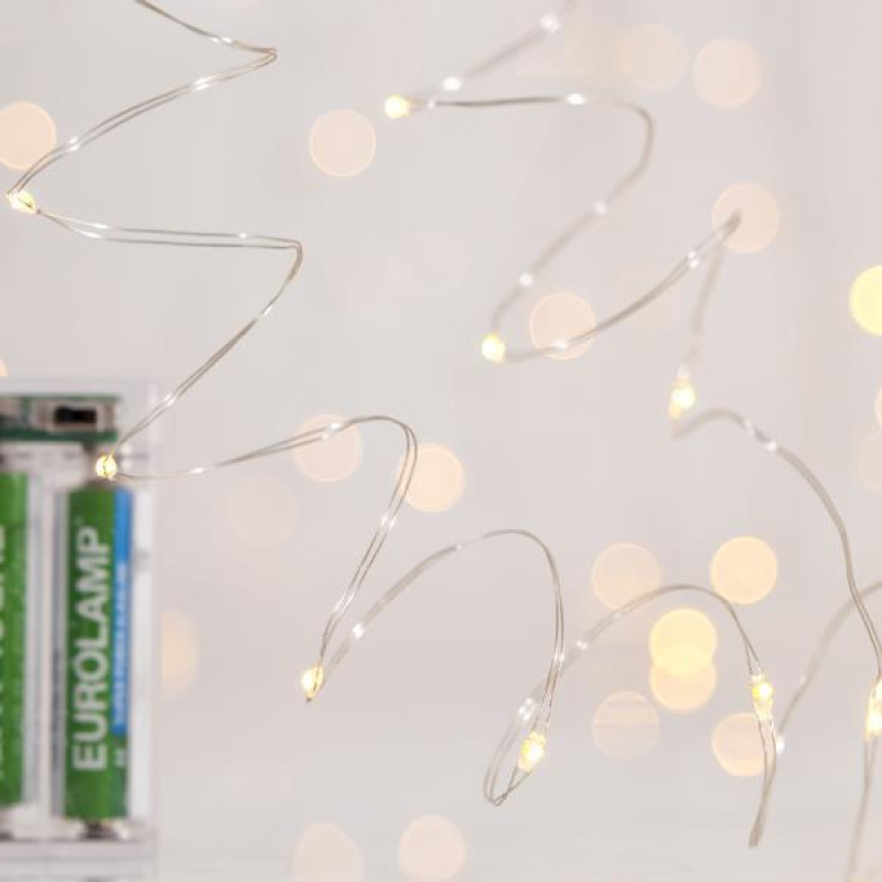 ΣΕΙΡΑ, 50 MINI LED, ΜΠΑΤΑΡΙΑΣ 3xAA, ΑΣΗΜΙ ΧΑΛΚΙΝΟ ΚΑΛΩΔΙΟ, ΘΕΡΜΟ ΛΕΥΚΟ LED ΑΝΑ 10cm, ΠΡΟΕΚΤΑΣΗ ΠΑΡΟΧΗΣ 10cm, IP20