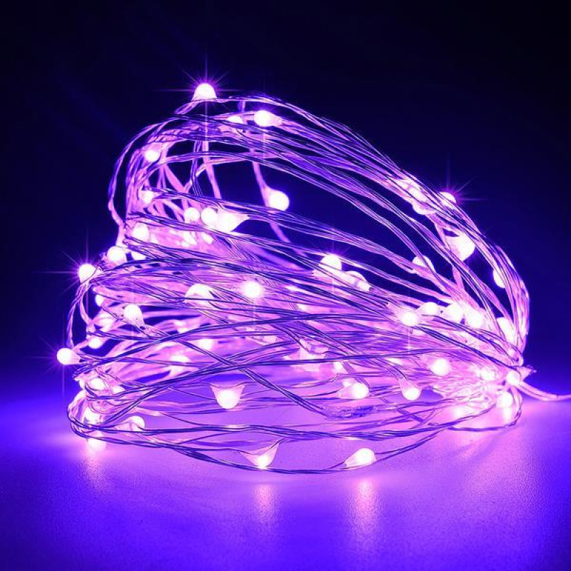 ΣΕΙΡΑ, 100 ΜΙΝΙ LED, ΜΕΤΑΣΧΗΜΑΤΙΣΤΗ, ΣΤΑΘΕΡΟ, ΑΣΗΜΙ ΧΑΛΚΙΝΟ ΚΑΛΩΔΙΟ, ΜΩΒ LED ANA 10cm, ΠΡΟΕΚΤΑΣΗ ΠΑΡΟΧΗΣ 5m, ΙΡ44