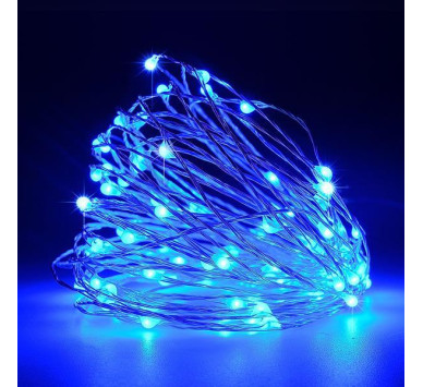 ΣΕΙΡΑ, 100 ΜΙΝΙ LED, ΜΕΤΑΣΧΗΜΑΤΙΣΤΗ, ΣΤΑΘΕΡΟ, ΑΣΗΜΙ ΧΑΛΚΙΝΟ ΚΑΛΩΔΙΟ, ΜΠΛΕ LED ANA 10cm, ΠΡΟΕΚΤΑΣΗ ΠΑΡΟΧΗΣ 5m, ΙΡ44