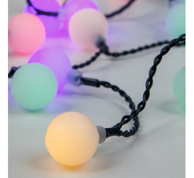 ΣΕΙΡΑ, 80 RGB LED 3mm, ΛΕΥΚΕΣ ΜΠΑΛΕΣ Φ2cm, 31V ΜΕΤΑΣΧΗΜΑΤΙΣΤΗ, 4 ΕΠΕΚΤΑΣΕΙΣ ΕΩΣ 3 ΣΕΤ, ΠΡΑΣΙΝΟ PVC ΚΑΛΩΔΙΟ, RGB LED ΑΝΑ 10cm, ΠΡΟΕΚΤΑΣΗ ΠΑΡΟΧΗΣ 3m, IP44