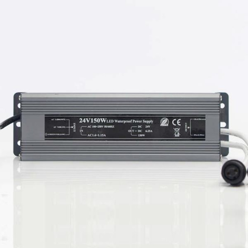 24V ΜΕΤΑΣΧΗΜΑΤΙΣΤΗΣ, 150W, ΠΡΑΣΙΝΟ ΚΑΟΥΤΣΟΥΚ ΚΑΛΩΔΙΟ, ΚΑΛΩΔΙΟ ΠΑΡΟΧΗΣ 3m, IP67
