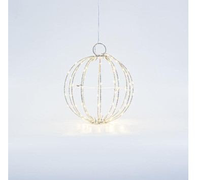 ΑΣΗΜΙ ΜΕΤΑΛΛΙΚΗ ΜΠΑΛΑ ΦΩΤΙΖΟΜΕΝΗ 20cm, 96 MINI LED, ΣΤΑΘΕΡΟΣ ΜΕΤΑΣΧΗΜΑΤΙΣΤΗΣ, ΑΣΗΜΙ ΧΑΛΚΙΝΟ ΚΑΛΩΔΙΟ, ΘΕΡΜΟ ΛΕΥΚΟ LED, ΠΡΟΕΚΤΑΣΗ ΠΑΡΟΧΗΣ 3m, IP44