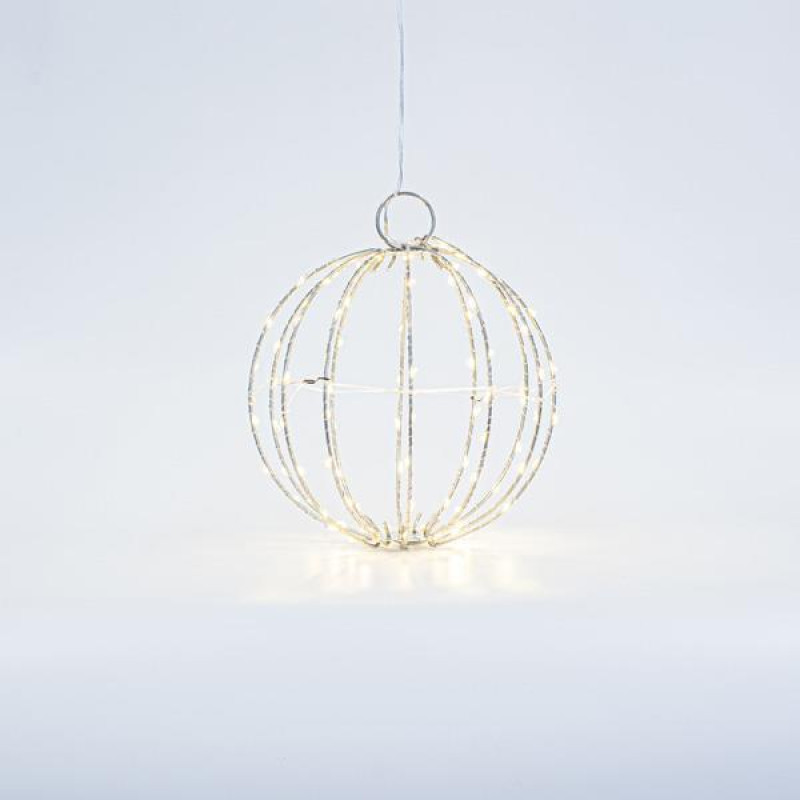ΑΣΗΜΙ ΜΕΤΑΛΛΙΚΗ ΜΠΑΛΑ ΦΩΤΙΖΟΜΕΝΗ 20cm, 96 MINI LED, ΣΤΑΘΕΡΟΣ ΜΕΤΑΣΧΗΜΑΤΙΣΤΗΣ, ΑΣΗΜΙ ΧΑΛΚΙΝΟ ΚΑΛΩΔΙΟ, ΘΕΡΜΟ ΛΕΥΚΟ LED, ΠΡΟΕΚΤΑΣΗ ΠΑΡΟΧΗΣ 3m, IP44