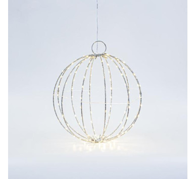 ΑΣΗΜΙ ΜΕΤΑΛΛΙΚΗ ΜΠΑΛΑ ΦΩΤΙΖΟΜΕΝΗ 30cm, 144 MINI LED, ΣΤΑΘΕΡΟΣ ΜΕΤΑΣΧΗΜΑΤΙΣΤΗΣ, ΑΣΗΜΙ ΧΑΛΚΙΝΟ ΚΑΛΩΔΙΟ, ΘΕΡΜΟ ΛΕΥΚΟ LED, ΠΡΟΕΚΤΑΣΗ ΠΑΡΟΧΗΣ 3m, IP44