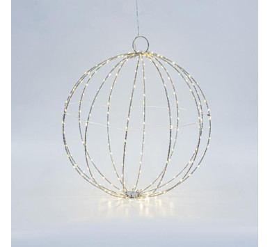 ΑΣΗΜΙ ΜΕΤΑΛΛΙΚΗ ΜΠΑΛΑ ΦΩΤΙΖΟΜΕΝΗ 40cm, 240 MINI LED, ΣΤΑΘΕΡΟΣ ΜΕΤΑΣΧΗΜΑΤΙΣΤΗΣ, ΑΣΗΜΙ ΧΑΛΚΙΝΟ ΚΑΛΩΔΙΟ, ΘΕΡΜΟ ΛΕΥΚΟ LED, ΠΡΟΕΚΤΑΣΗ ΠΑΡΟΧΗΣ 3m, IP44