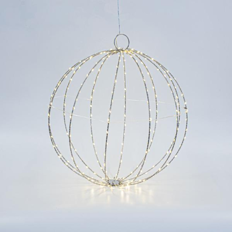 ΑΣΗΜΙ ΜΕΤΑΛΛΙΚΗ ΜΠΑΛΑ ΦΩΤΙΖΟΜΕΝΗ 40cm, 240 MINI LED, ΣΤΑΘΕΡΟΣ ΜΕΤΑΣΧΗΜΑΤΙΣΤΗΣ, ΑΣΗΜΙ ΧΑΛΚΙΝΟ ΚΑΛΩΔΙΟ, ΘΕΡΜΟ ΛΕΥΚΟ LED, ΠΡΟΕΚΤΑΣΗ ΠΑΡΟΧΗΣ 3m, IP44