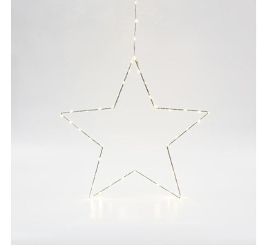 ΑΣΗΜΙ ΑΣΤΕΡΙ ΦΩΤΙΖΟΜΕΝ0 40cm, 40 MINI LED ΣΤΟ ΑΣΤΕΡΙ ΚΑΙ 15 MINI LED ΣΤΟ ΚΑΛΩΔΙΟ, ΣΤΑΘΕΡΟΣ ΜΕΤΑΣΧΗΜΑΤΙΣΤΗΣ, ΑΣΗΜΙ ΧΑΛΚΙΝΟ ΚΑΛΩΔΙΟ, ΘΕΡΜΟ ΛΕΥΚΟ LED, ΠΡΟΕΚΤΑΣΗ ΠΑΡΟΧΗΣ 3m, IP44