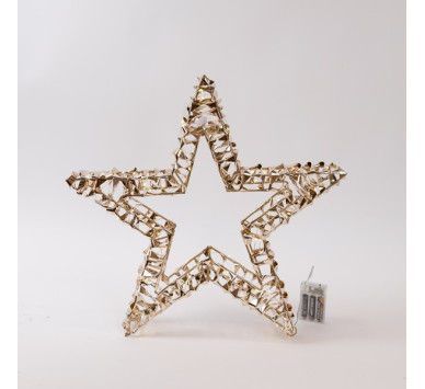 ΦΩΤΙΖΟΜΕΝΟ ΑΣΤΕΡΙ ΧΡΥΣΟ 38cm, 40 LED, ΜΠΑΤΑΡΙΑΣ 3XAA, TIMER, ΑΣΗΜΙ ΧΑΛΚΙΝΟ ΚΑΛΩΔΙΟ, ΘΕΡΜΟ ΛΕΥΚΟ LED, ΠΡΟΕΚΤΑΣΗ ΠΑΡΟΧΗΣ 30cm, IP20