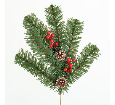 ΚΛΑΔΙ 60cm, ΜΕ ΧΙΟΝΙΣΜΕΝΕΣ ΚΟΥΚΟΥΝΑΡΕΣ ΚΑΙ BERRIES, 6 TIPS (ΠΑΧΟΣ ΤΩΝ TIPS 8cm), ΠΡΑΣΙΝΟ ΧΡΩΜΑ