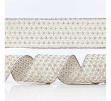 ΚΟΡΔΕΛΑ ΕΚΡΟΥ, ΜΕ ΡΟΖ ΚΑΙ ΑΣΗΜΙ GLITTER, 6,35cm, 10Y