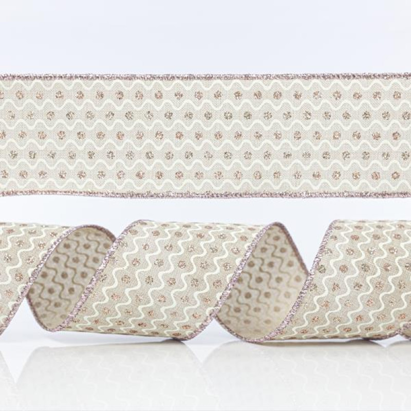 ΚΟΡΔΕΛΑ ΕΚΡΟΥ, ΜΕ ΡΟΖ ΚΑΙ ΑΣΗΜΙ GLITTER, 6,35cm, 10Y