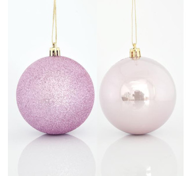 ΜΠΑΛΑ ΠΛΑΣΤΙΚΗ,  ΡΟΖ, ΣΕΤ 6ΤΜΧ, (2 ΠΕΡΛΕ, 4 GLITTER), 8cm