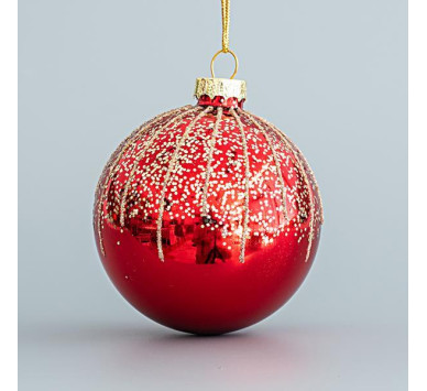 ΓΥΑΛΙΝΗ ΜΠΑΛΑ, ΚΟΚΚΙΝΗ,  ΜΕ ΧΡΥΣΟ GLITTER, ΣΕΤ 4ΤΜΧ, 8cm