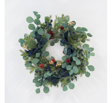 ΣΤΕΦΑΝΙ, ΜΕ ΜΠΛΕ BERRY ΚΑΙ ΠΡΑΣΙΝΟΥΣ ΦΙΟΓΚΟΥΣ, 60cm