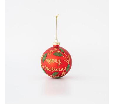 ΓΥΑΛΙΝΗ ΜΠΑΛΑ, ΚΟΚΚΙΝΗ ΜΑΤ, MERRY CHRISTMAS, ΣΕΤ 4ΤΜΧ, 10cm
