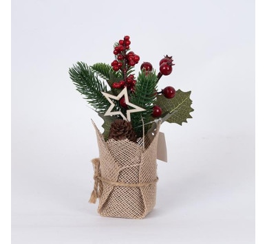 DISPLAY BOX, ΓΛΑΣΤΡΑΚΙ ΜΕ ΑΣΤΕΡΑΚΙ ΚΑΙ ΚΟΚΚΙΝΑ BERRIES, 12TMX, 22cm