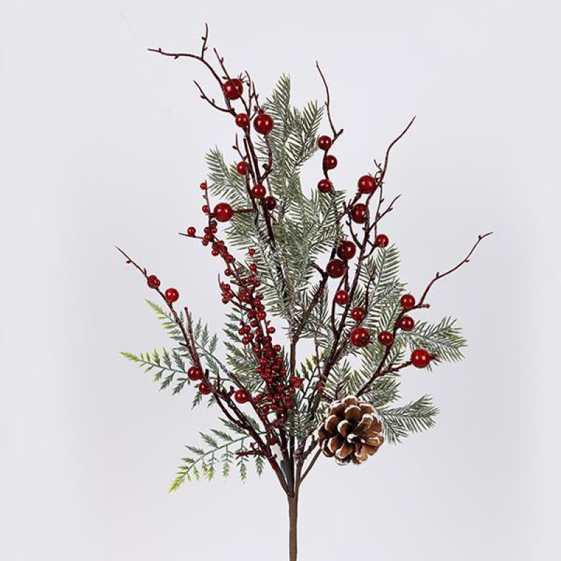 ΚΛΑΔΙ ΜΕ ΣΚΟΥΡΑ ΚΟΚΚΙΝΑ BERRIES ΚΑΙ ΚΟΥΚΟΥΝΑΡΙ, 67cm