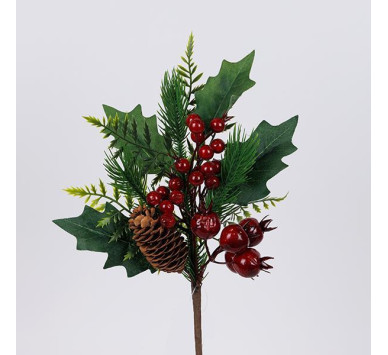 ΚΛΑΔΙ ΜΕ ΚΟΚΚΙΝΑ BERRIES ΚΑΙ ΡΟΔΙΑ, 33cm