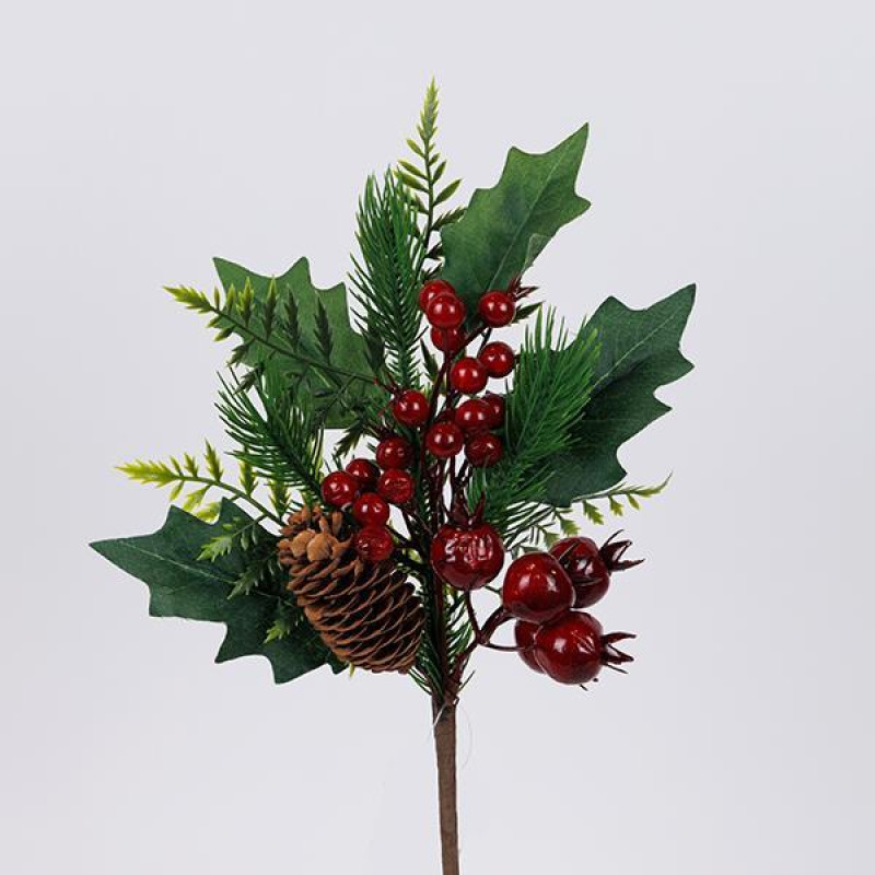 ΚΛΑΔΙ ΜΕ ΚΟΚΚΙΝΑ BERRIES ΚΑΙ ΡΟΔΙΑ, 33cm