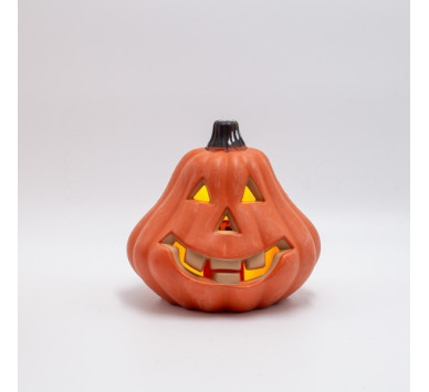 ΦΩΤΙΖΟΜΕΝΗ ΠΟΡΤΟΚΑΛΙ ΚΟΛΟΚΥΘΑ, HALLOWEEN ΣΧΕΔΙΟ, ΜΠΑΤΑΡΙΑΣ 2xAA, 6 ΘΕΡΜΑ ΛΕΥΚΑ LED, 16x14x15cm, IP20