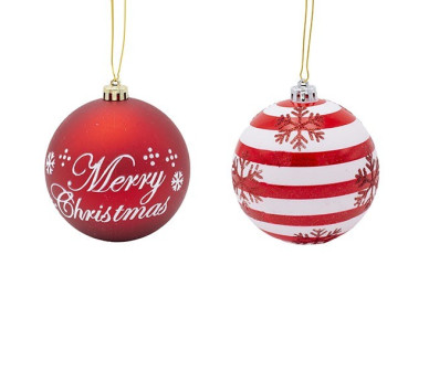 ΠΛΑΣΤΙΚΗ ΜΠΑΛΑ, ΚΟΚΚΙΝΗ MERRY CHRISTMAS ΚΑΙ ΧΙΟΝΟΝΙΦΑΔΑ, ΣΕΤ 4ΤΜΧ, 10cm