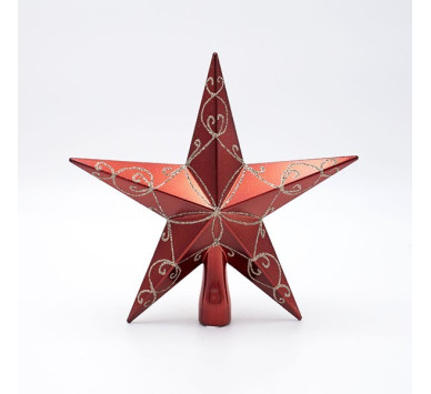 ΠΛΑΣΤΙΚΗ ΚΟΡΥΦΗ, KOKKINH, ΜΕ ΧΡΥΣΟ GLITTER, 20cm