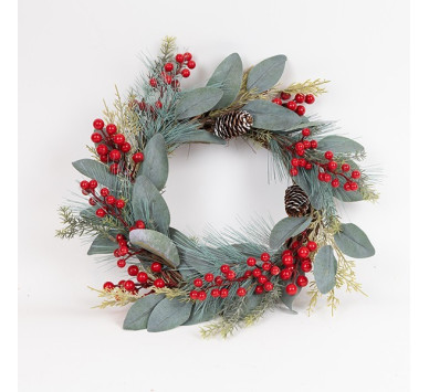ΣΤΕΦΑΝΙ ΜΕ ΛΕΥΚΑ ΠΕΡΛΕ BERRIES, 48cm
