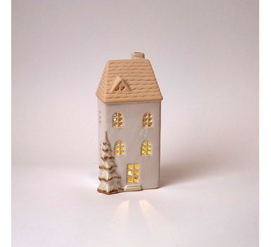 ΚΕΡΑΜΙΚΟ ΣΠΙΤΑΚΙ, ΦΩΤΙΖΟΜΕΝΟ, OFF WHITE, 9.4x8x19.5cm