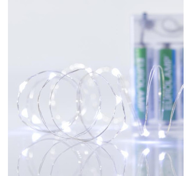 ΣΕΙΡΑ, 20 MINI LED, ΜΠΑΤΑΡΙΑΣ 3xAA, ΑΣΗΜΙ ΧΑΛΚΙΝΟ ΚΑΛΩΔΙΟ, ΛΕΥΚΟ LED ΑΝΑ 10cm, ΠΡΟΕΚΤΑΣΗ ΠΑΡΟΧΗΣ 10cm, IP20