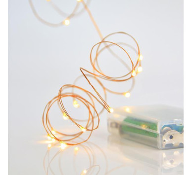 ΣΕΙΡΑ, 20 MINI LED, ΜΠΑΤΑΡΙΑΣ 3xAA, ΜΠΡΟΝΖΕ ΧΑΛΚΙΝΟ ΚΑΛΩΔΙΟ, ΘΕΡΜΟ ΛΕΥΚΟ LED ΑΝΑ 10cm, ΠΡΟΕΚΤΑΣΗ ΠΑΡΟΧΗΣ 10cm, IP20