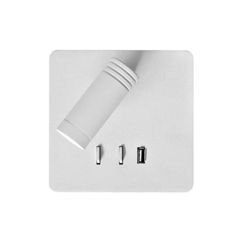 ΑΠΛΙΚΑ ΤΕΤΡΑΓΩΝΗ ΚΡΥΦΟ ΦΩΤ LED & USB 3W & 8W 3000k  ΛΕΥΚΟ BEDSIDE
