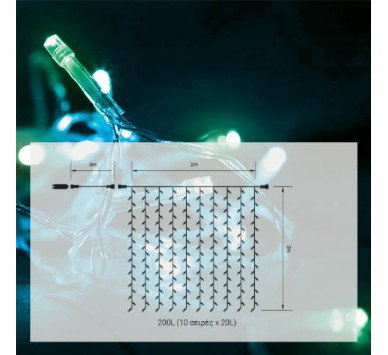 200 LED ΚΟΥΡΤΙΝΑ 2mΧ2m ocean blue STEADY/40 greenFLASH, ΕΠΕΚΤΑΣΙΜΗ,31V/9W IP44