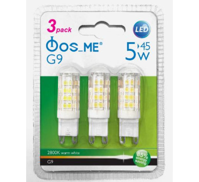 LED CORN G9 ΔΙΑΦΑΝΗ 5W 2800k 400LM 360D SET 3pcs ΦOSME